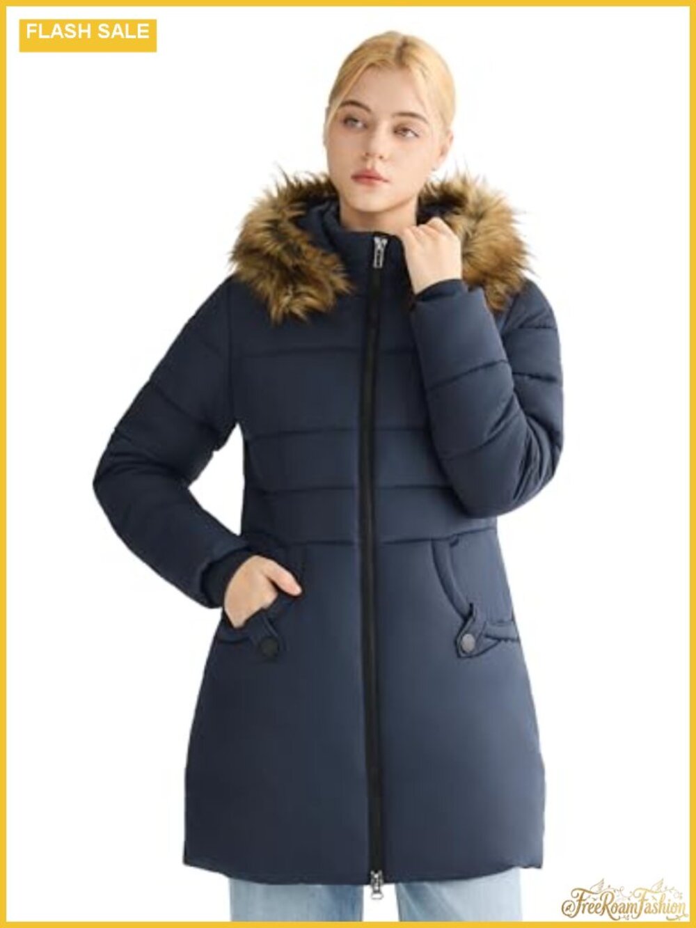 Women's Quilted Puffer Jacket Thickened Faux Fur Hood Winter Coat